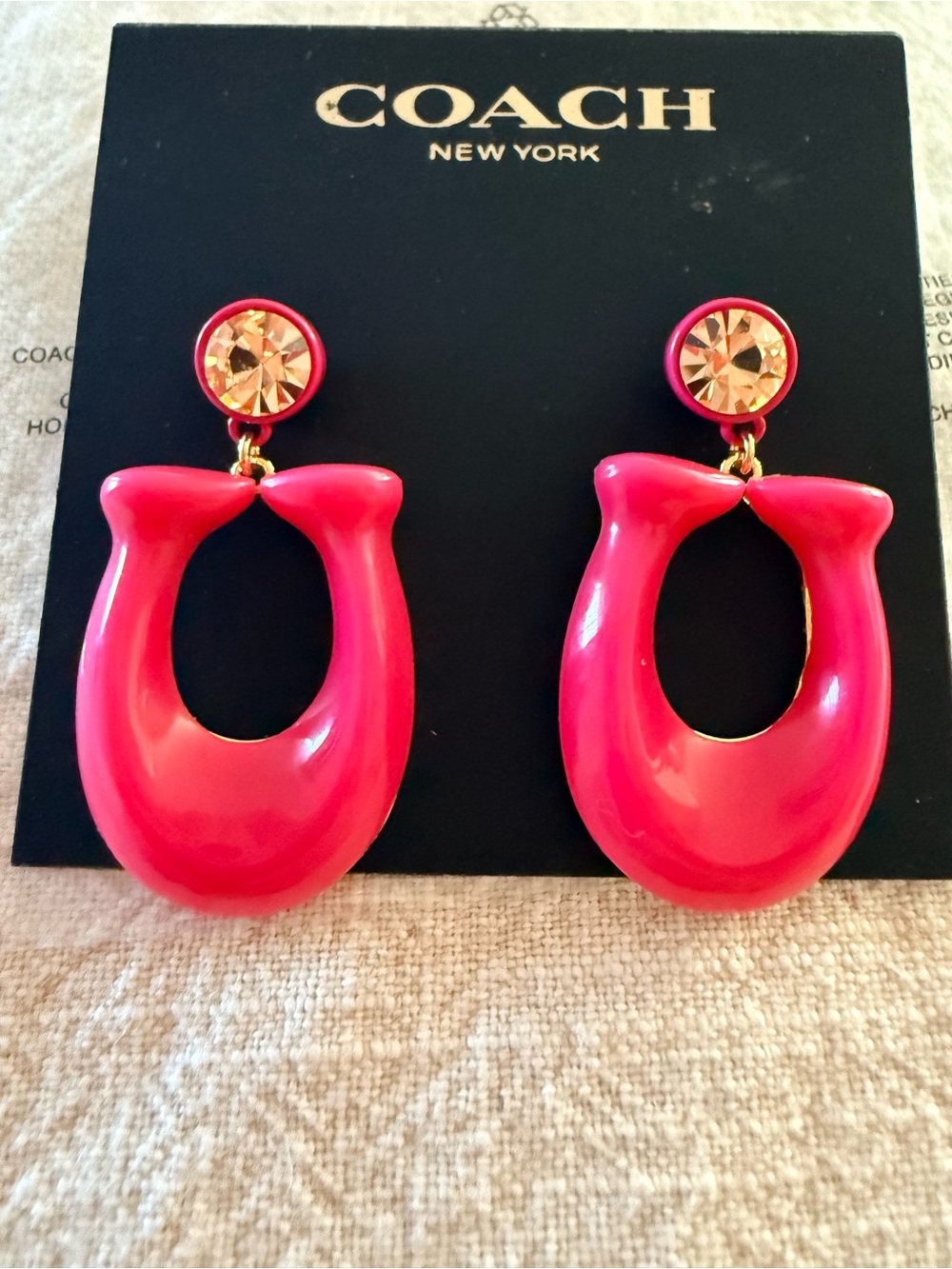 Coach hot PINK Resin Horseshoe
Drop Earrings with Crystal Posts - Picture 2 of 4